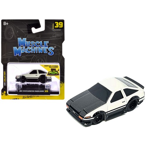 1983 Toyota Sprinter Trueno (AE86) White with Carbon Hood 1/64 Diecast Model Car by Muscle Machines