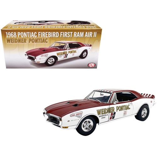 1968 Pontiac Firebird 'First Ram Air II - Weidner Pontiac' White and Red with Stripes Limited Edition to 306 pieces Worldwide 1/18 Diecast Model Car by ACME