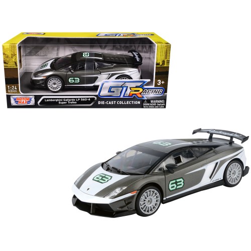 Lamborghini Gallardo LP 560-4 Super Trofeo #63 Gray Metallic and White 'GT Racing' Series 1/24 Diecast Model Car by Motormax
