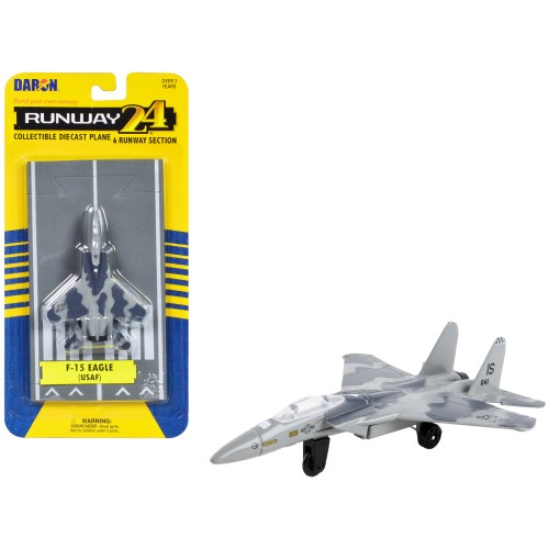 McDonnell Douglas F-15 Eagle Fighter Aircraft Gray Camouflage 'United States Air Force' with Runway Section Diecast Model Airplane by Runway24