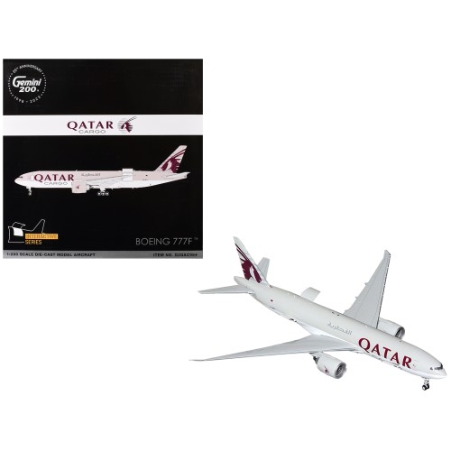 Boeing 777F Commercial Aircraft 'Qatar Cargo' (A7-BFT) Gray with Tail Graphics 'Gemini 200 - Interactive' Series 1/200 Diecast Model Airplane by GeminiJets