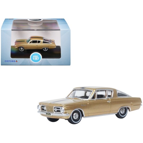 1965 Plymouth Barracuda Gold Metallic with Black Stripes 1/87 (HO) Scale Diecast Model Car by Oxford Diecast
