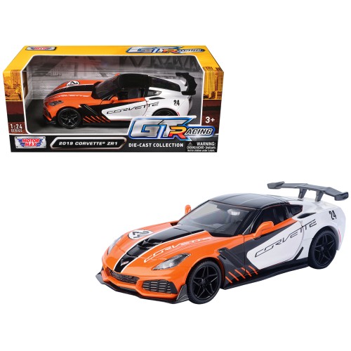 2019 Chevrolet Corvette ZR1 #24 Orange and White with Black Graphics 'GT Racing' Series 1/24 Diecast Model Car by Motormax