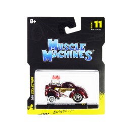 1941 Willys Coupe Gasser 'Competition Cams' Red Metallic and White 1/64 Diecast Model Car by Muscle Machines