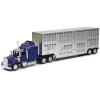 Kenworth W900 Truck Blue with Potbelly Livestock Trailer Chrome 'Long Haul Truckers' Series 1/43 Diecast Model by New Ray