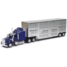 Kenworth W900 Truck Blue with Potbelly Livestock Trailer Chrome 'Long Haul Truckers' Series 1/43 Diecast Model by New Ray
