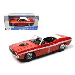 1970 Dodge Challenger R/T Coupe Red with White Top and White Stripes 1/24 Diecast Model Car by Maisto