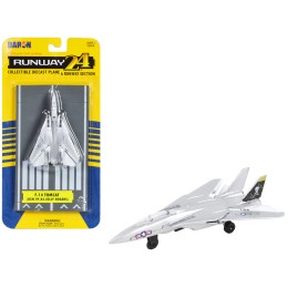 Grumman F-14 Tomcat Fighter Aircraft Silver Metallic 'United States Navy VF-84 Jolly Rogers' with Runway Section Diecast Model Airplane by Runway24