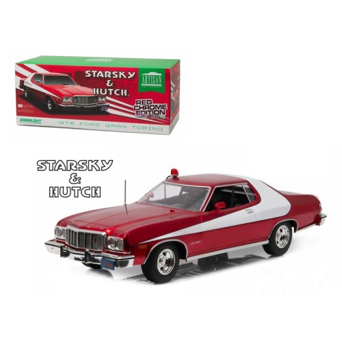 1976 Ford Gran Torino 'Starsky and Hutch' Red Chrome Edition (TV Series 1975-79) 1/18 Diecast Model Car by Greenlight