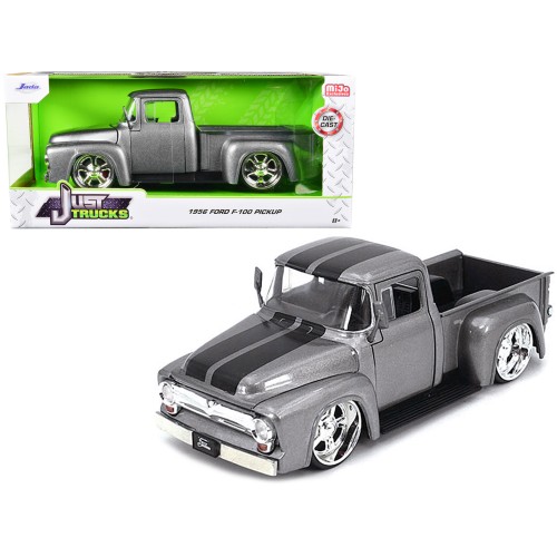 1956 Ford F-100 Pickup Truck Gray Metallic with Black Stripes 'Just Trucks' Series 1/24 Diecast Model Car by Jada