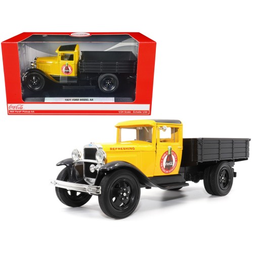 1931 Ford Model AA Pickup Truck Yellow and Black 'Drink it Ice Cold for Sparkling Refreshment - Coca-Cola' 1/24 Diecast Model Car by Motor City Classics