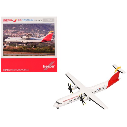 ATR 72-600 Commercial Aircraft 'Iberia Regional' (9H-NCD) White with Red Tail 1/200 Diecast Model Airplane by Herpa