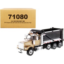 Western Star 4900 SFFA Tandem with Pusher Axle OX Stampede Dump Truck Gold and Black 'Transport Series' 1/50 Diecast Model by Diecast Masters