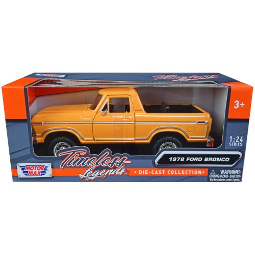 1978 Ford Bronco Custom (Open Top) Yellow with 'Timeless Legends' Series 1/24 Diecast Model Car by Motormax