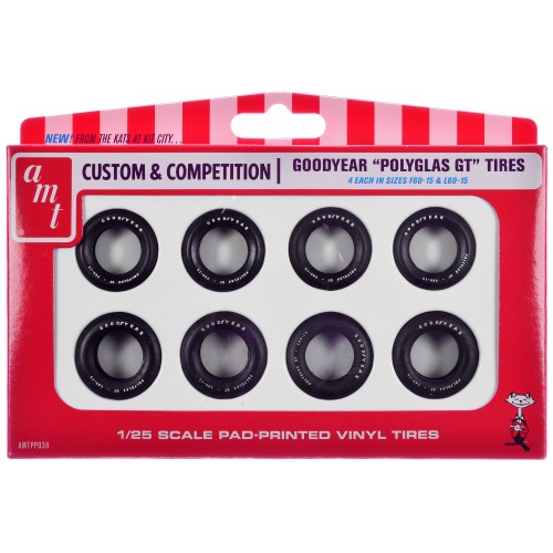 Model Kit 'Goodyear Polyglas GT' Tires Set of 8 Pieces for 1/25 Scale Models by AMT