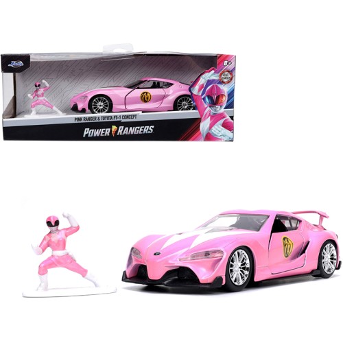 Toyota FT-1 Concept Pink Metallic and Pink Ranger Diecast Figurine 'Power Rangers' 'Hollywood Rides' Series 1/32 Diecast Model Car by Jada