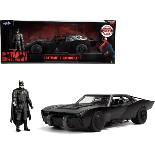 Batmobile Matt Black with Lights with Batman Diecast Figurine 'The Batman' (2022) Movie 'DC Comics' 1/18 Diecast Model Car by Jada