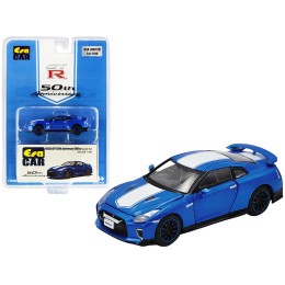 Nissan GT-R RHD (Right Hand Drive) Bayside Blue with White Stripe '50th Anniversary Edition' Limited Edition to 1200 pieces 1/64 Diecast Model Car by Era Car