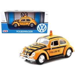 1966 Volkswagen Beetle 'Follow Me' Airport Safety Vehicle Yellow with Black Stripes 1/24 Diecast Model Car by Motormax