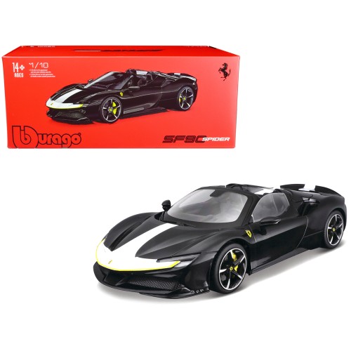 Ferrari SF90 Spider Assetto Fiorano Black Metallic with White Stripes 'Signature Series' 1/18 Diecast Model Car by Bburago
