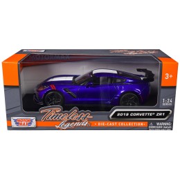 2019 Chevrolet Corvette ZR1 Blue Metallic and White 'Timeless Legends' Series 1/24 Diecast Model Car by Motormax