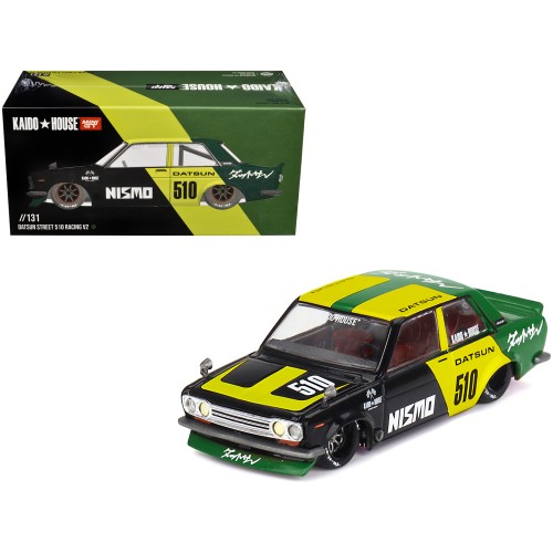 Datsun Street 510 'Racing V2' Black and Green with Yellow Accents (Designed by Jun Imai) 'Kaido House' Special 1/64 Diecast Model Car by Mini GT