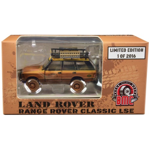 Land Rover Range Rover Classic LSE RHD (Right Hand Drive) 'Camel Trophy' Yellow (Dirty Mud Version) with Roof Rack Extra Wheels and Accessories Limited Edition to 2016 pieces Worldwide 1/64 Diecast Model Car by BM Creations