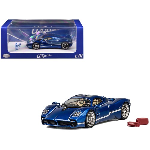 Pagani Utopia Blue Metallic with White Stripes 1/64 Diecast Model Car by CM Model
