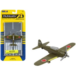 Mitsubishi A6M Zero Fighter Aircraft Green 'Imperial Japanese Navy Air Service' with Runway Section Diecast Model Airplane by Runway24