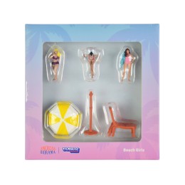 'Beach Girls' 5 piece Diecast Figure Set (3 Female Figures and 2 Beach Accessories) for 1/64 Scale Models by Tarmac Works & American Diorama