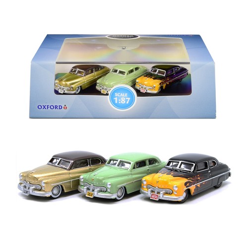 1949 Mercury Set of 3 Cars '70th Anniversary' 1/87 (HO) Scale Diecast Model Cars by Oxford Diecast