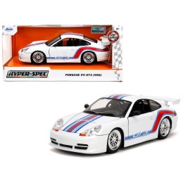 Porsche 911 GT3 (996) White with Red and Blue Stripes 'Hyper-Spec' Series 1/24 Diecast Model Car by Jada