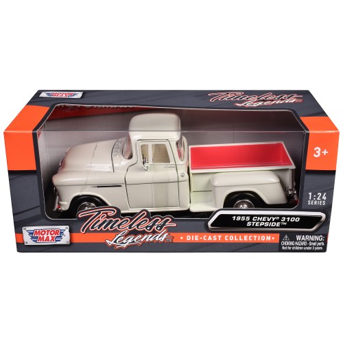 1955 Chevrolet 3100 Stepside Pickup Truck Cream with White Interior 'Timeless Legends' Series 1/24 Diecast Model Car by Motormax
