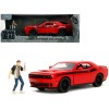 2015 Dodge Challenger Red with Black Stripes and Glenn Diecast Figure 'The Walking Dead' (2010-2022) TV Series 'Hollywood Rides' Series 1/24 Diecast Model Car by Jada