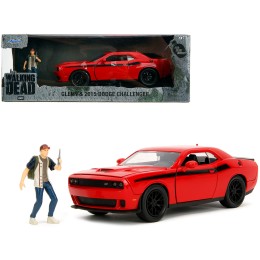 2015 Dodge Challenger Red with Black Stripes and Glenn Diecast Figure 'The Walking Dead' (2010-2022) TV Series 'Hollywood Rides' Series 1/24 Diecast Model Car by Jada
