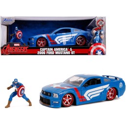 2006 Ford Mustang GT with Captain America Diecast Figurine 'Avengers' 'Marvel' Series 1/24 Diecast Model Car by Jada
