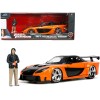 1995 Mazda RX-7 Widebody RHD (Right Hand Drive) Orange Metallic and Black with Han Diecast Figurine 'The Fast and the Furious: Tokyo Drift' (2006) Movie 1/24 Diecast Model Car by Jada