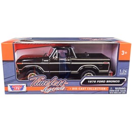 1978 Ford Bronco Custom (Open Top) Black 'Timeless Legends' Series 1/24 Diecast Model Car by Motormax