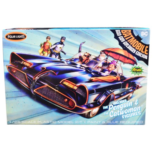 Skill 2 Model Kit 1966 Batmobile 'Bad Guy Getaway Edition' with Penguin and Catwoman Figures 'Batman' (1966-1968) TV Series 1/25 Scale Model by Polar Lights