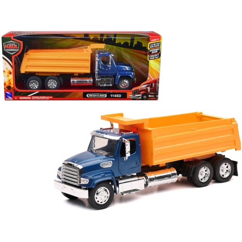 Freightliner 114SD Dump Truck Blue and Yellow 'Long Haul Trucker' Series 1/32 Diecast Model by New Ray