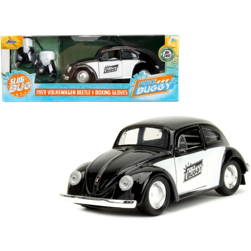1959 Volkswagen Beetle 'Punch Buggy' Black and White and Boxing Gloves Accessory 'Punch Buggy' Series 1/32 Diecast Model Car by Jada