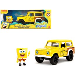 1973 Ford Bronco Yellow with Graphics and SpongeBob SquarePants Diecast Figure 'SpongeBob SquarePants' (1999–Current) TV Series 'Hollywood Rides' Series 1/24 Diecast Model Car by Jada