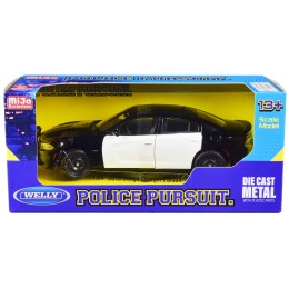 2016 Dodge Charger Pursuit Police Interceptor Black and White Unmarked 'Police Pursuit' Series 1/24 Diecast Model Car by Welly