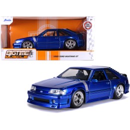 1989 Ford Mustang GT 5.0 Candy Blue with Silver Stripes 'Bigtime Muscle' 1/24 Diecast Model Car by Jada