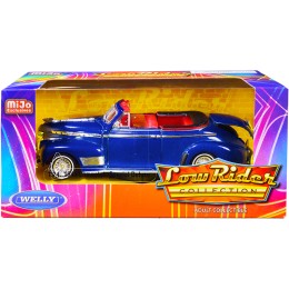 1941 Chevrolet Special Deluxe Convertible Candy Blue Metallic with Red Interior 'Low Rider Collection' 1/24 Diecast Model Car by Welly