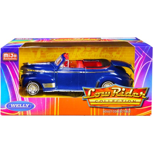 1941 Chevrolet Special Deluxe Convertible Candy Blue Metallic with Red Interior 'Low Rider Collection' 1/24 Diecast Model Car by Welly