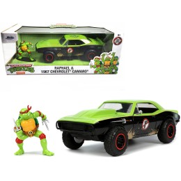 1967 Chevrolet Camaro Offroad Bright Green and Matt Black (Dirty Version) and Raphael Diecast Figure 'Teenage Mutant Ninja Turtles' 'Hollywood Rides' Series 1/24 Diecast Model Car by Jada