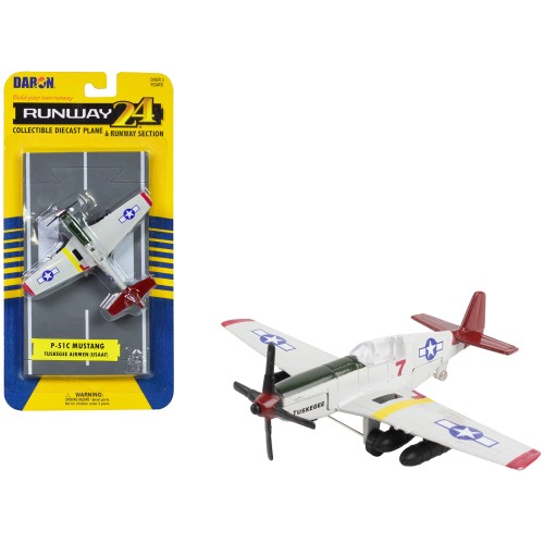 North American P-51C Mustang Fighter Aircraft Gray 'Tuskegee Airmen-United States Army Air Force' with Runway Section Diecast Model Airplane by Runway24
