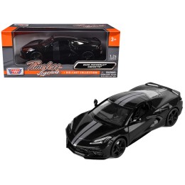 2020 Chevrolet Corvette C8 Stingray Black with Silver Stripes 'Timeless Legends' Series 1/24 Diecast Model Car by Motormax