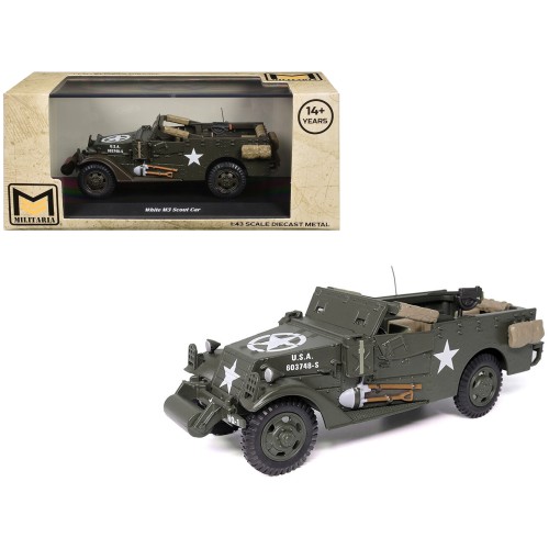 White M3 Scout Car Olive Drab 'United States Army' 1/43 Diecast Model by Militaria Die Cast